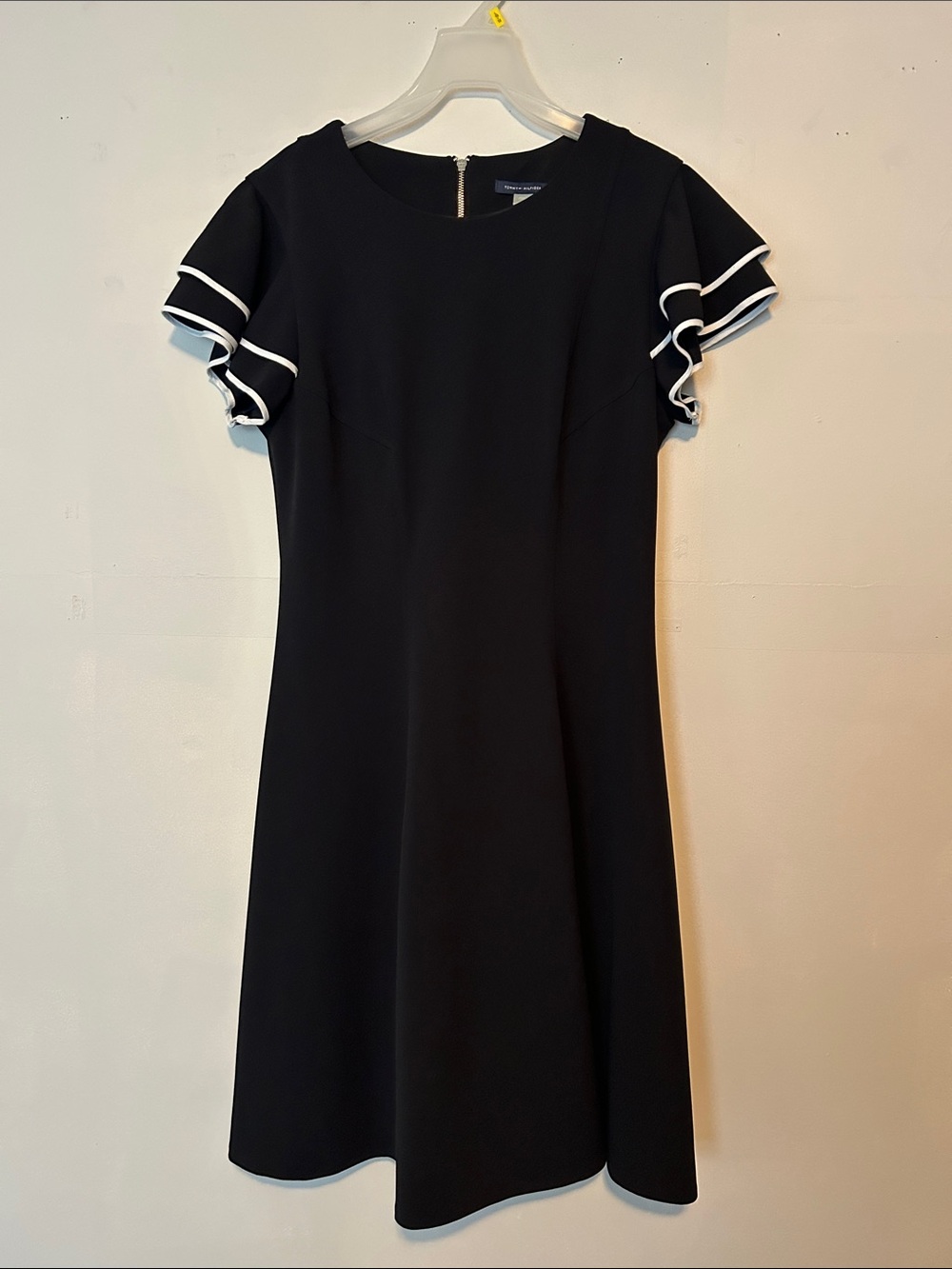 Tommy Hilfiger Black Dress with White-Trim Ruffle Sleeves